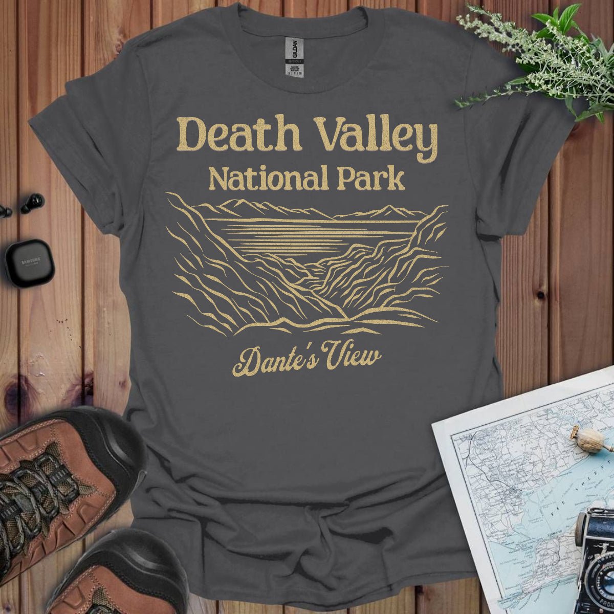 Death Valley National Park Dante's View graphic t-shirt shown from alternate product angle