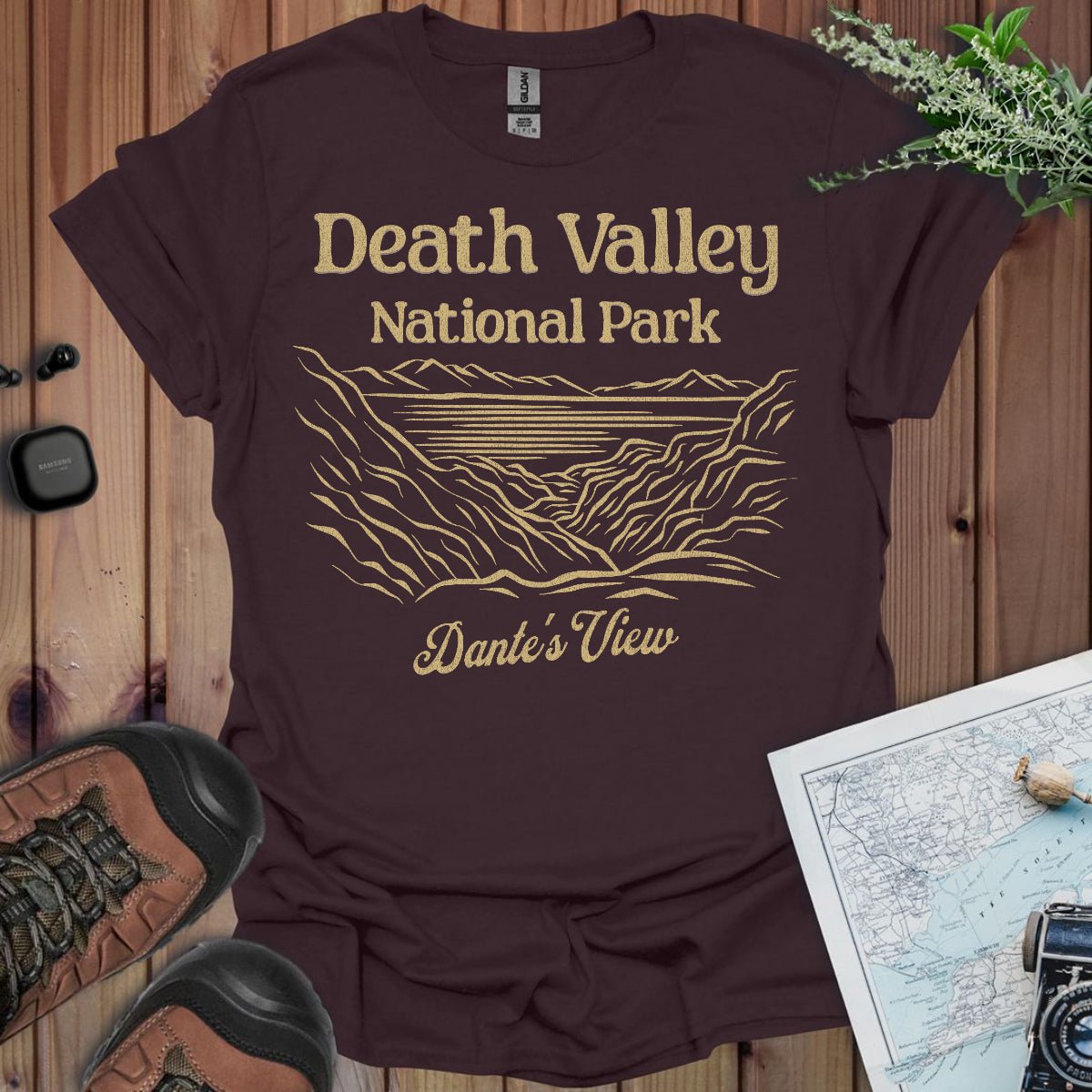 Death Valley National Park Dante's View graphic t-shirt shown from alternate product angle
