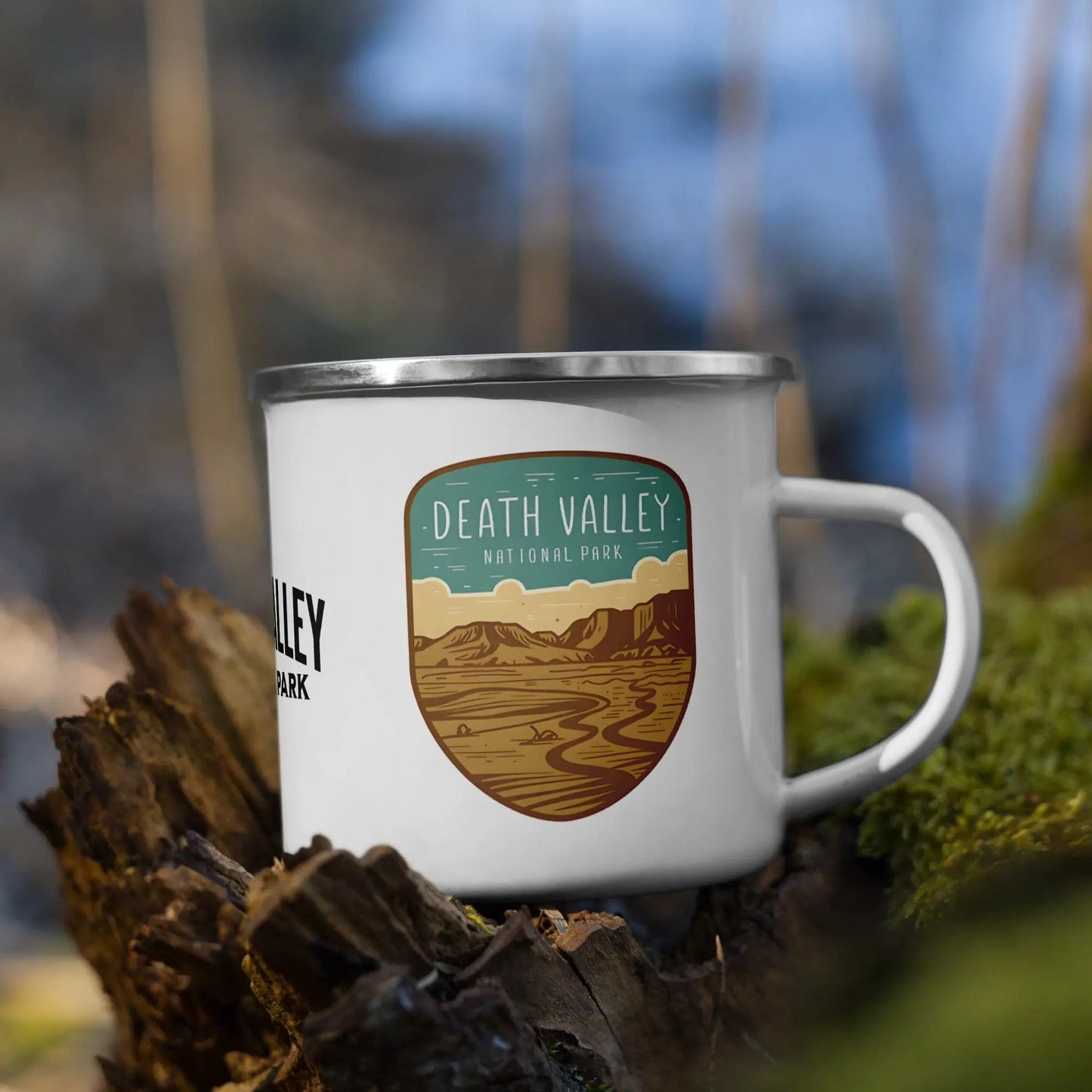 Death Valley National Park durable enamel camp mug shown from alternate product angle