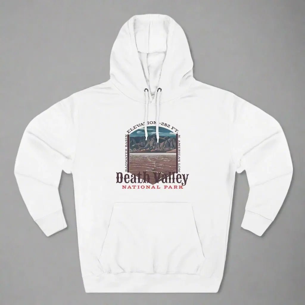 Death Valley National Park Badwater Basin fleece hoodie shown in lifestyle or modeled setting