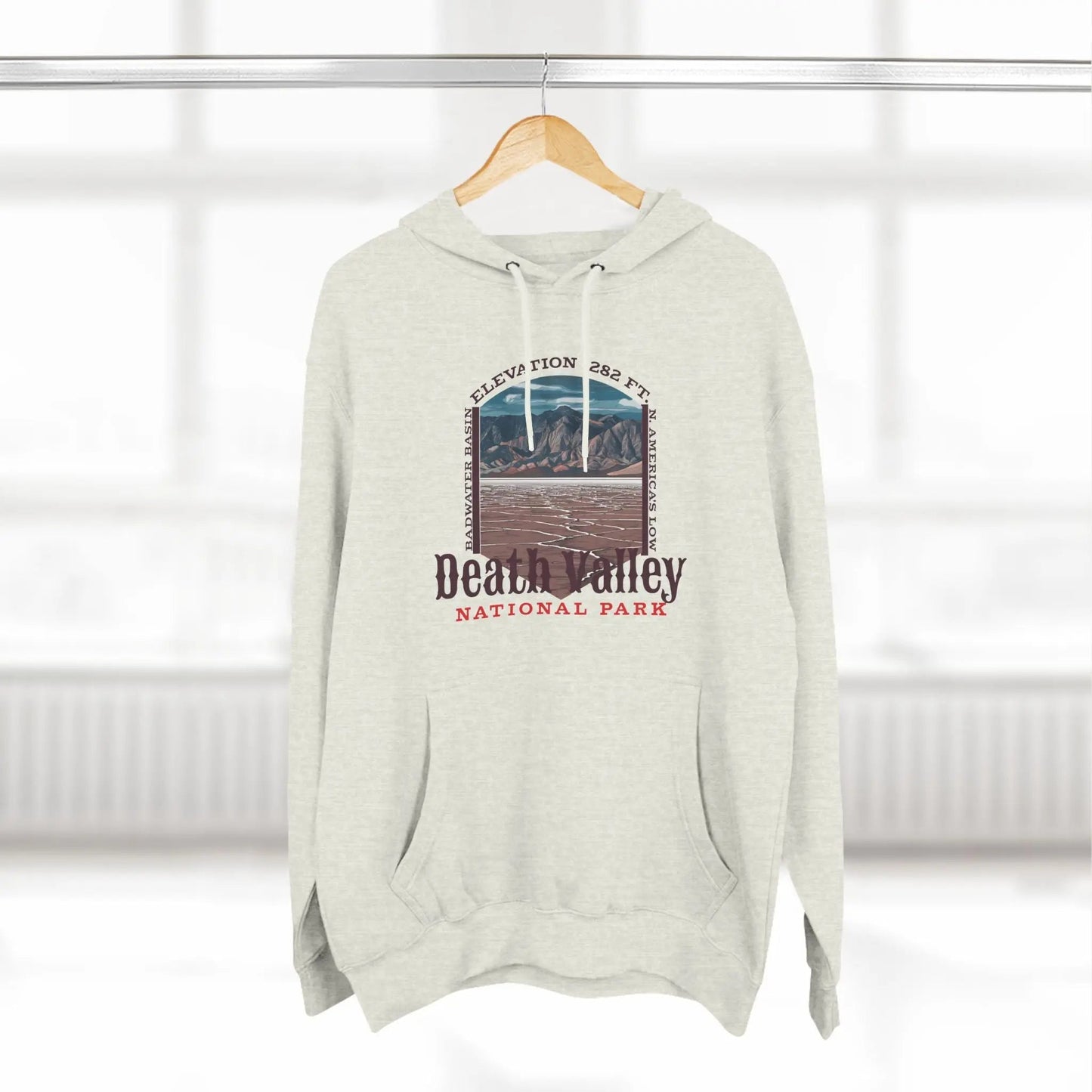 Death Valley National Park Badwater Basin fleece hoodie shown in alternate hoodie color
