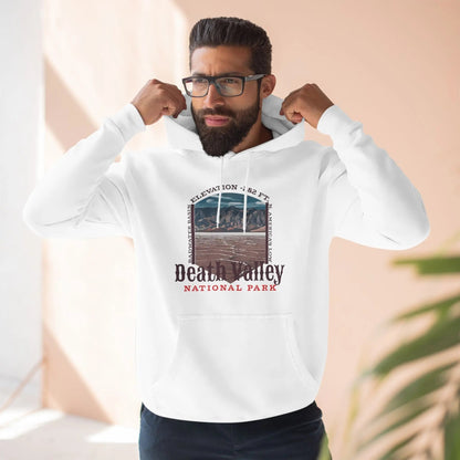 Death Valley National Park Badwater Basin fleece hoodie shown in alternate hoodie color