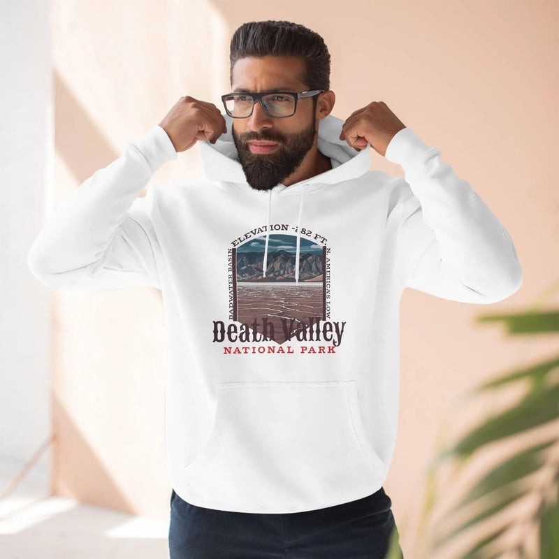 Death Valley National Park Badwater Basin fleece hoodie shown in alternate hoodie color