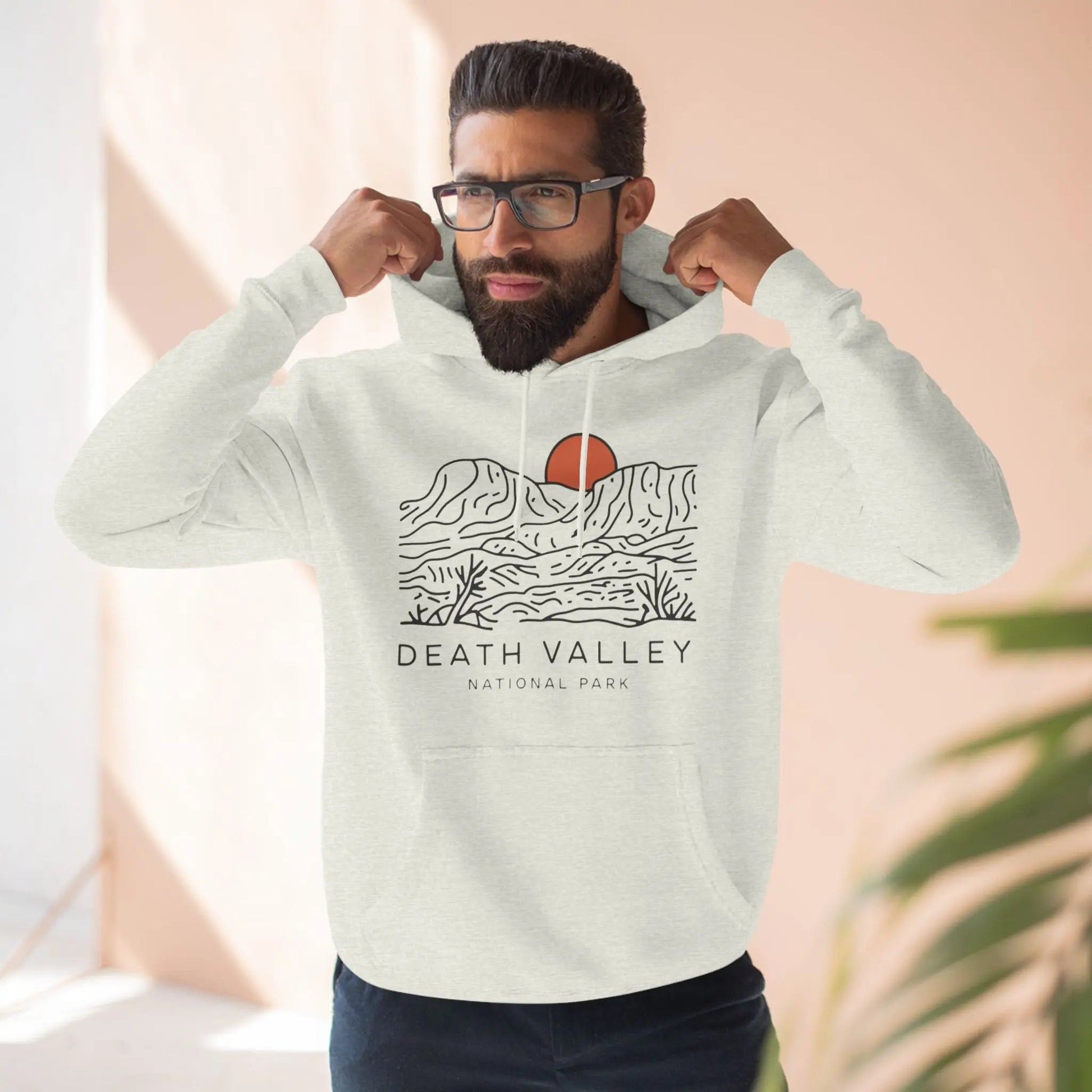 Death Valley National Park desert dunes fleece hoodie shown in lifestyle or modeled setting
