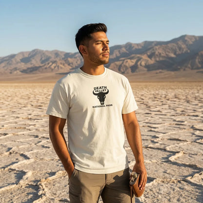 Death Valley National Park premium embroidered t-shirt shown in lifestyle or modeled setting