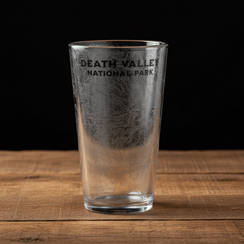 Death Valley National Park Topographic Pint Glass Badwater Basin - Parks ApparelDrinkware