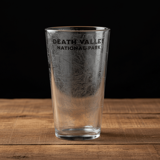 Death Valley National Park Topographic Pint Glass Badwater Basin - Parks ApparelDrinkware