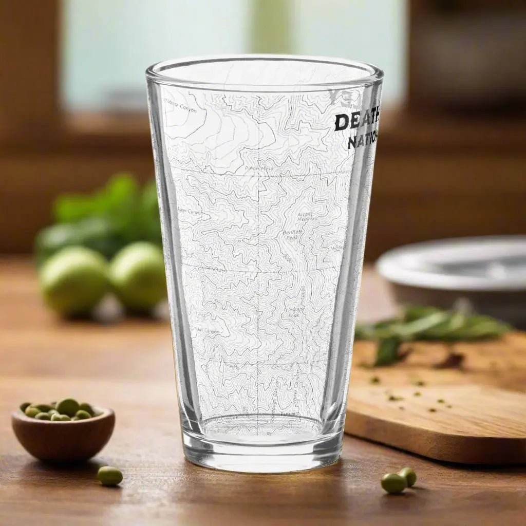 Death Valley National Park Topographic Pint Glass Badwater Basin - Parks ApparelDrinkware