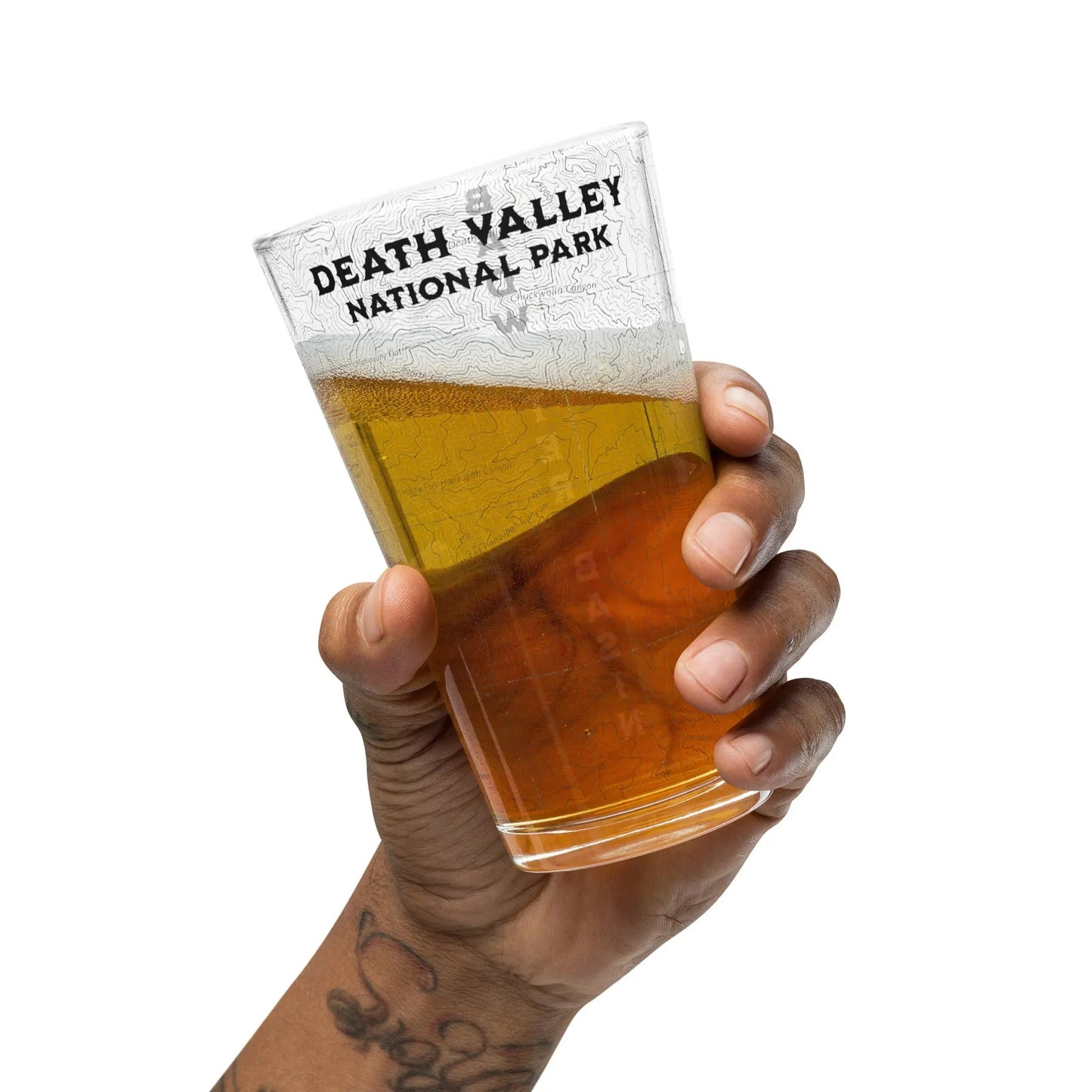 Death Valley National Park Topographic Pint Glass Badwater Basin - Parks ApparelDrinkware