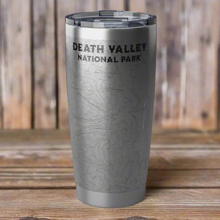 Death Valley National Park Badwater Basin topographic 20 oz tumbler shown as primary product image