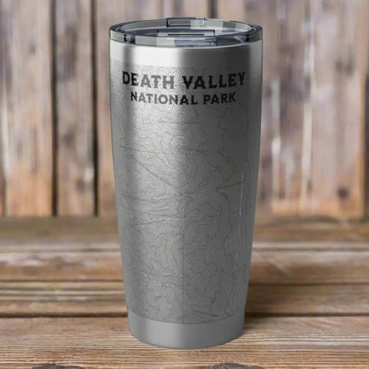 Death Valley National Park Badwater Basin topographic 20 oz tumbler shown as primary product image