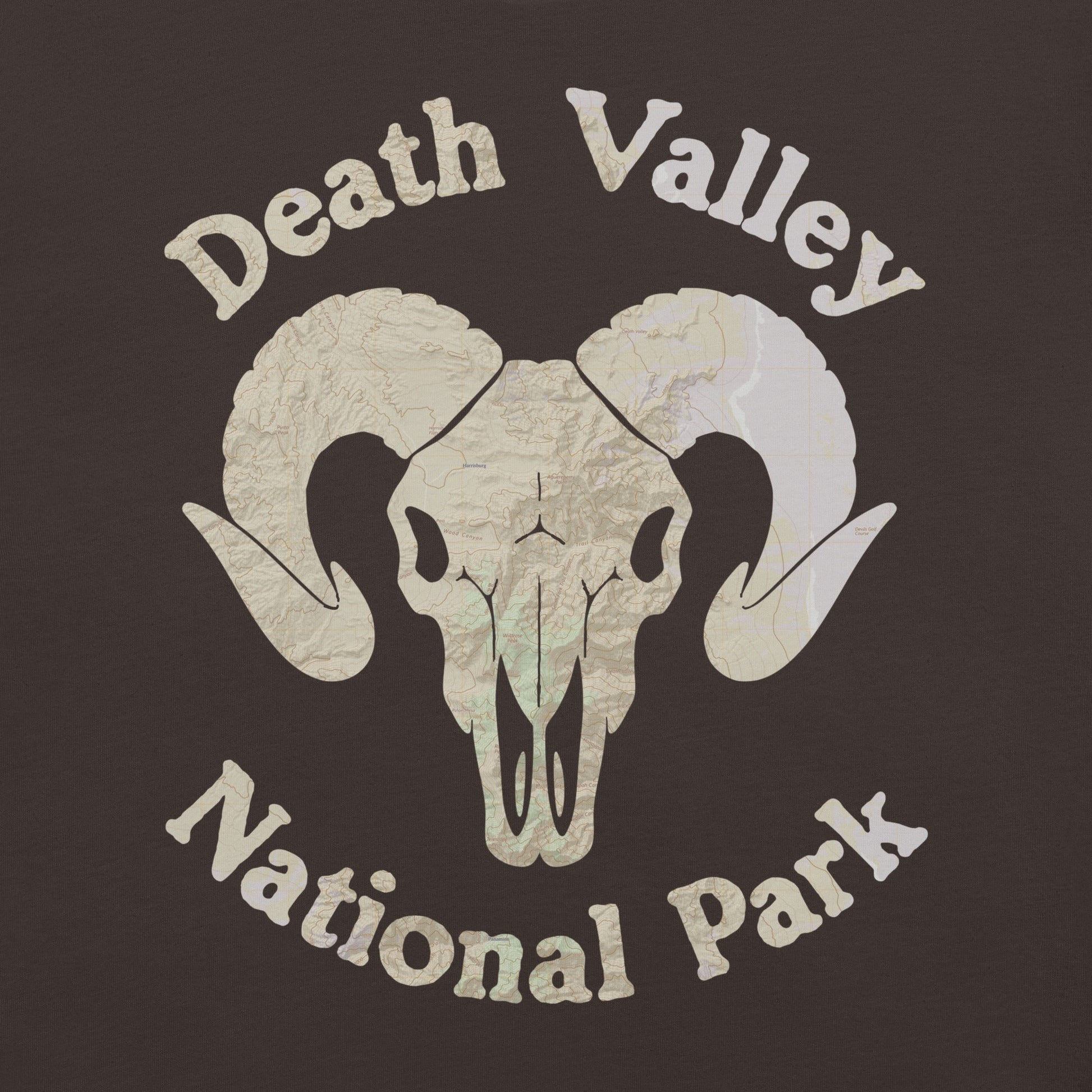 Death Valley Rams Head national park topo t-shirt shown in lifestyle or modeled setting