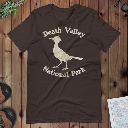 Death Valley Roadrunner national park topo t-shirt shown in lifestyle or modeled setting