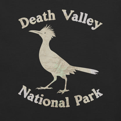 Death Valley Roadrunner national park topo t-shirt shown in lifestyle or modeled setting