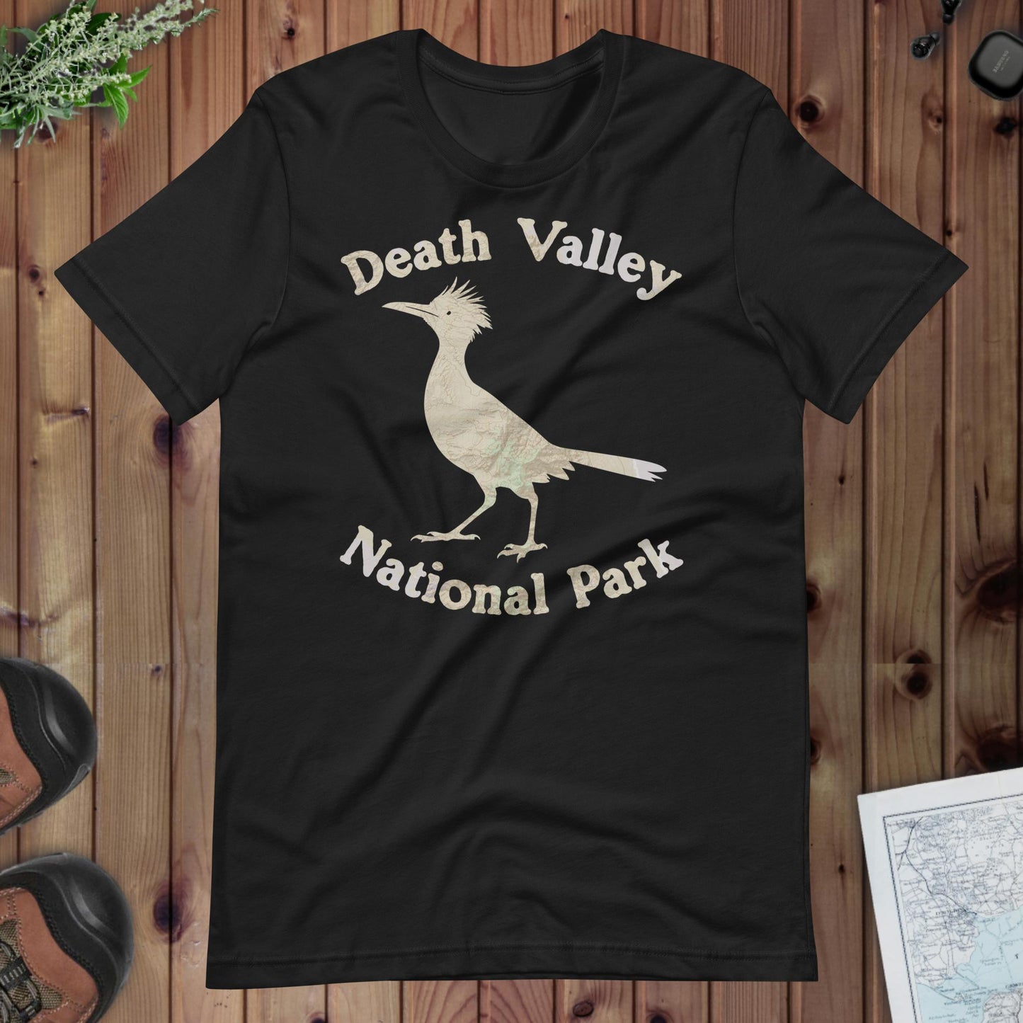 Death Valley Roadrunner national park topo t-shirt detail or alternate product view
