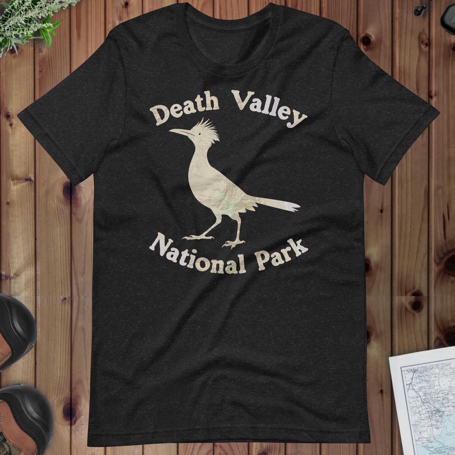 Death Valley Roadrunner national park topo t-shirt primary product view