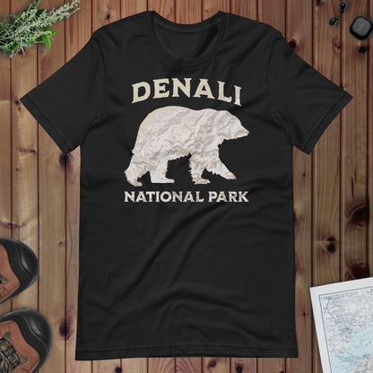 Denali Bear national park topo t-shirt detail or alternate product view