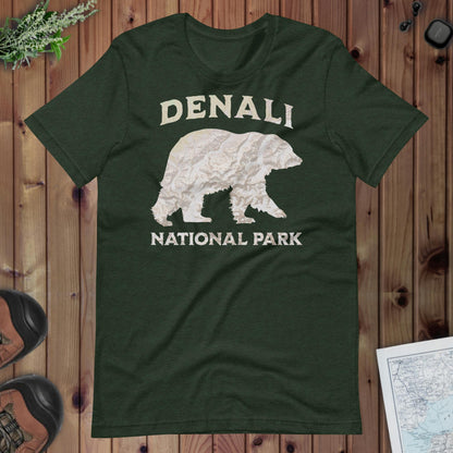 Denali Bear national park topo t-shirt detail or alternate product view