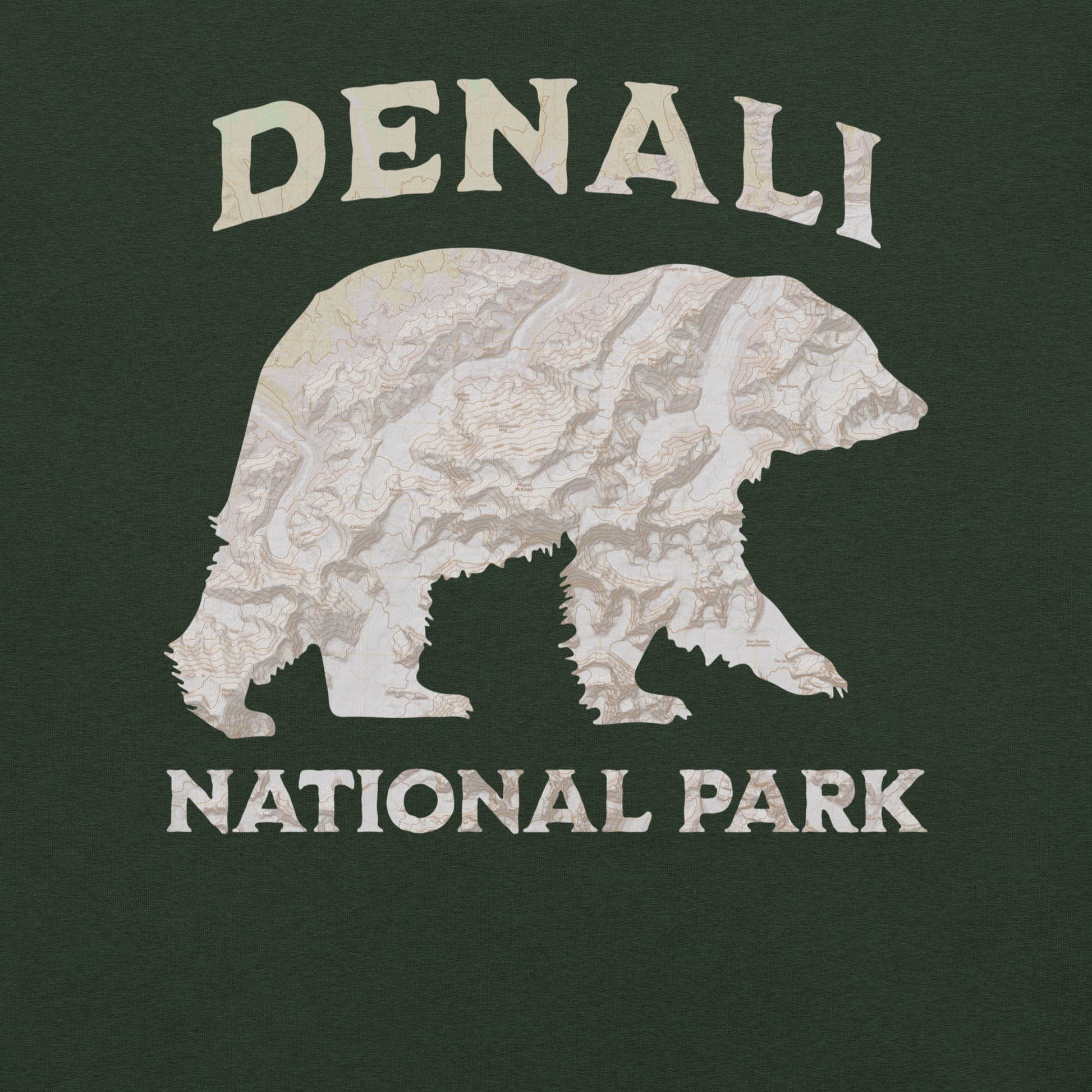 Denali Bear national park topo t-shirt shown in lifestyle or modeled setting