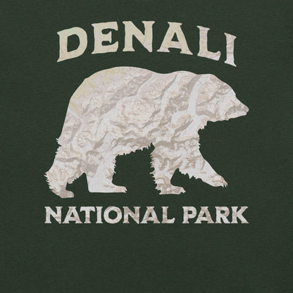 Denali Bear national park topo t-shirt shown in lifestyle or modeled setting