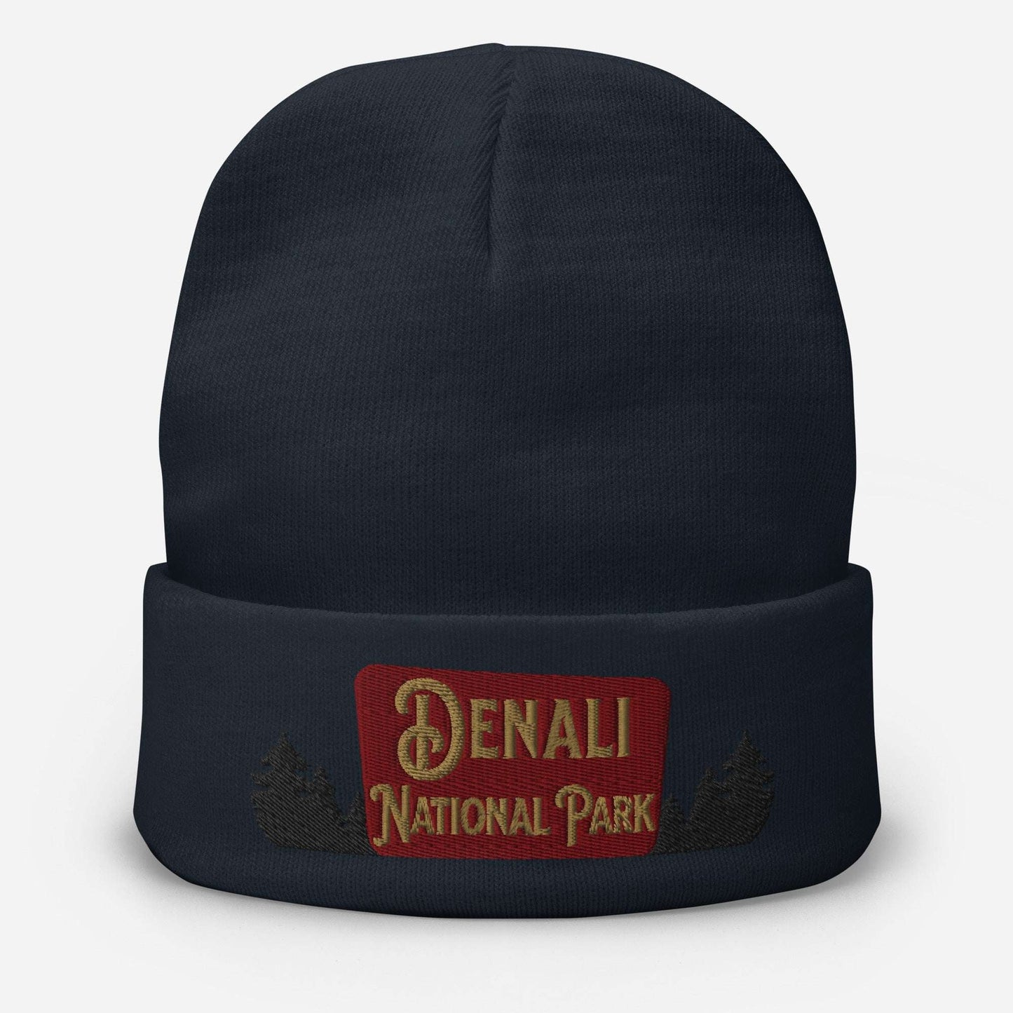 Denali National Park sign embroidered beanie shown in lifestyle or modeled setting