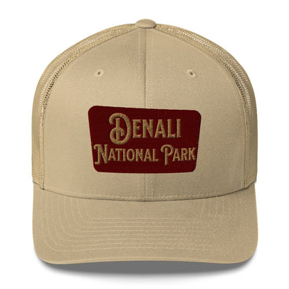 Denali National Park sign embroidered trucker hat detail or alternate product view
