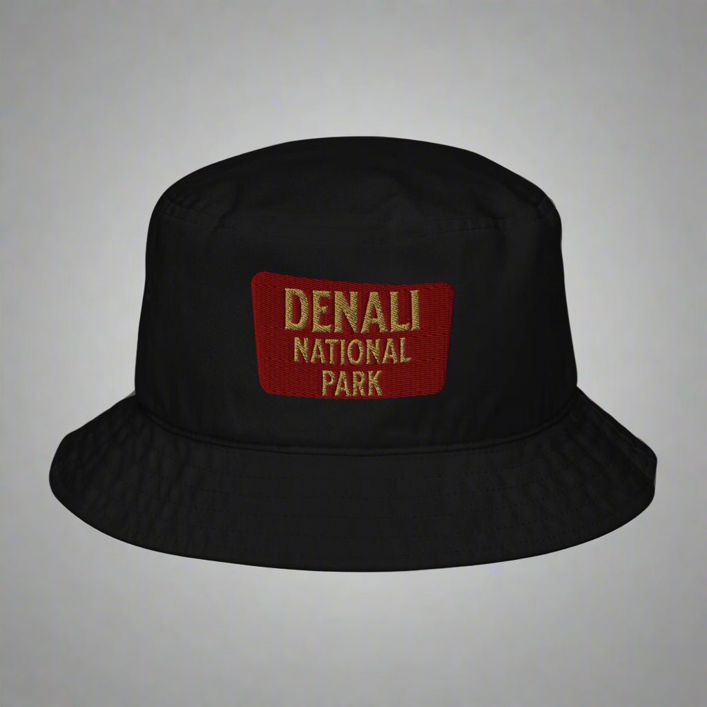 Denali National Park sign organic embroidered bucket hat alternate product angle