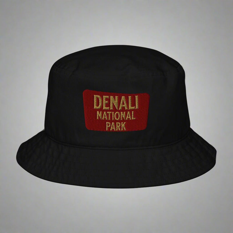 Denali National Park sign organic embroidered bucket hat alternate product angle