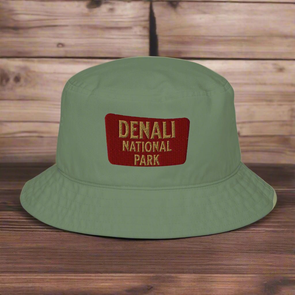 Denali National Park sign organic embroidered bucket hat primary product view