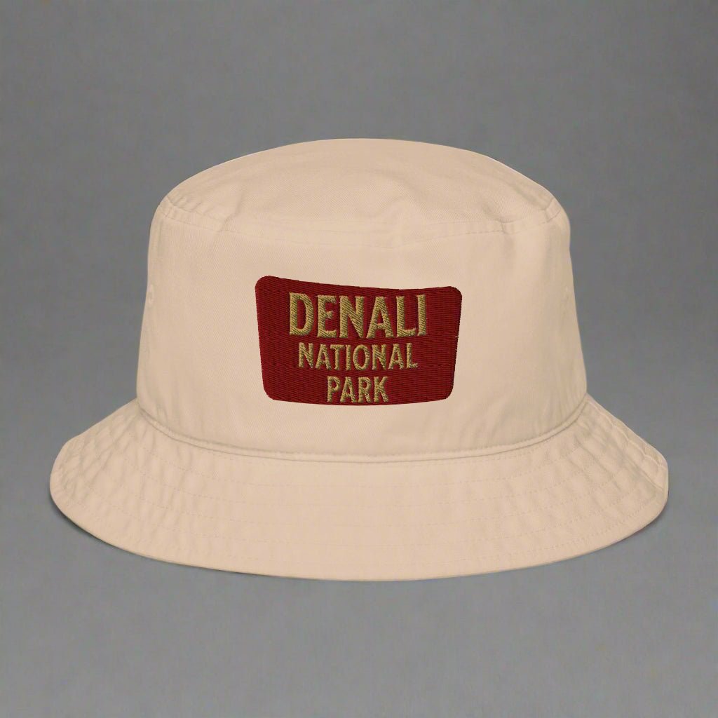 Denali National Park sign organic embroidered bucket hat alternate product angle