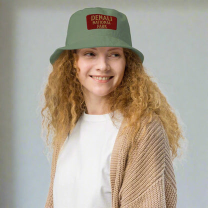 Denali National Park sign organic embroidered bucket hat alternate product angle