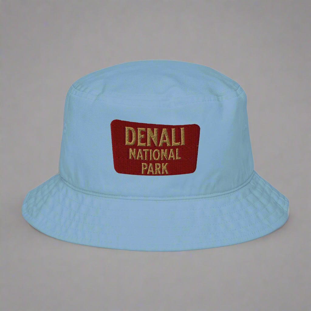 Denali National Park sign organic embroidered bucket hat alternate product angle