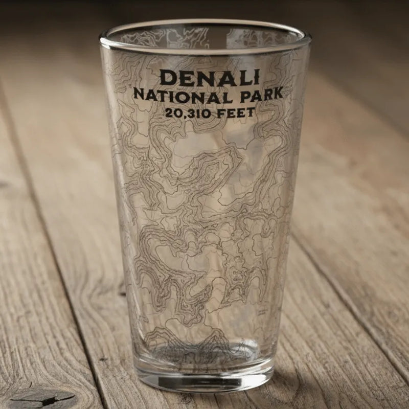 Denali National Park Topographic Pint Beer Glass - Parks ApparelDrinkware