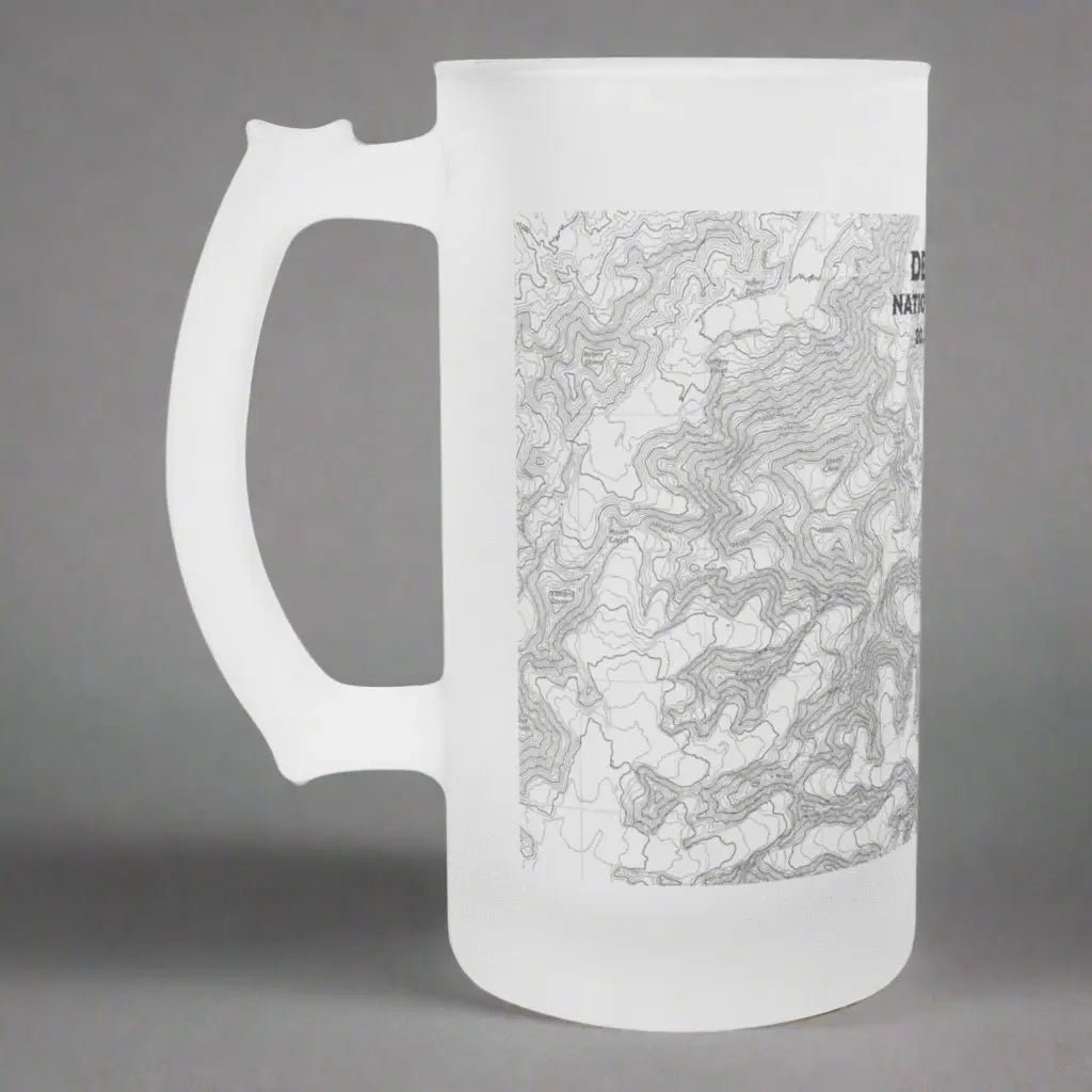Denali National Park topographic pint beer mug shown from alternate product angle