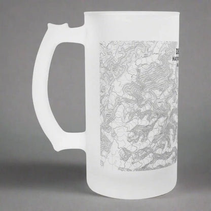 Denali National Park topographic pint beer mug shown from alternate product angle