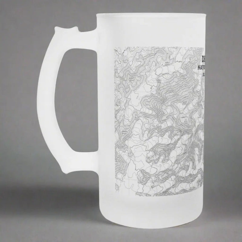 Denali National Park topographic pint beer mug shown from alternate product angle