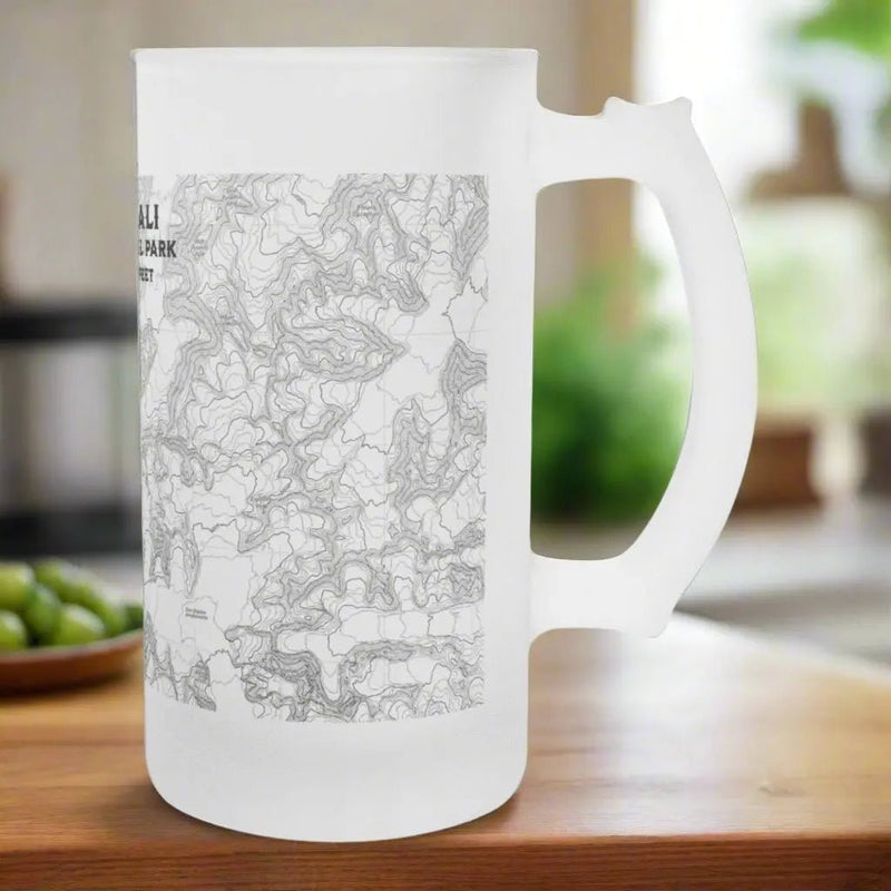 Denali National Park topographic pint beer mug shown from alternate product angle