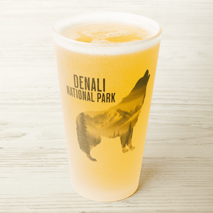 Denali National Park wolf frosted pint glass alternate product angle
