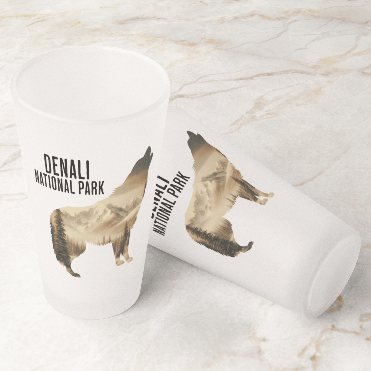 Denali National Park wolf frosted pint glass alternate product angle