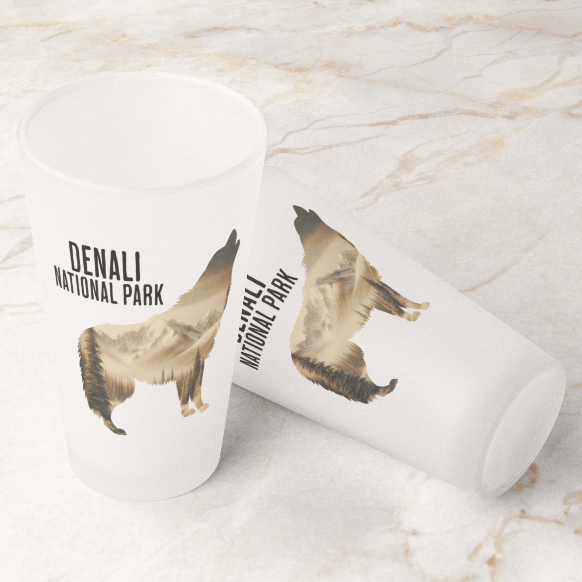 Denali National Park wolf frosted pint glass alternate product angle