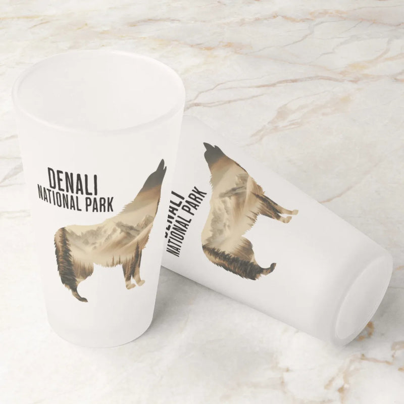 Denali National Park wolf frosted pint glass alternate product angle