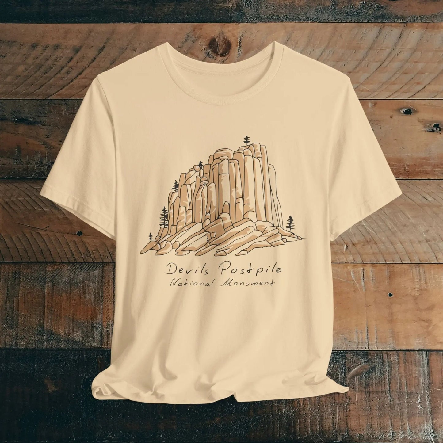 Devils Postpile National Monument Mammoth Lakes California graphic t-shirt shown in lifestyle or modeled setting