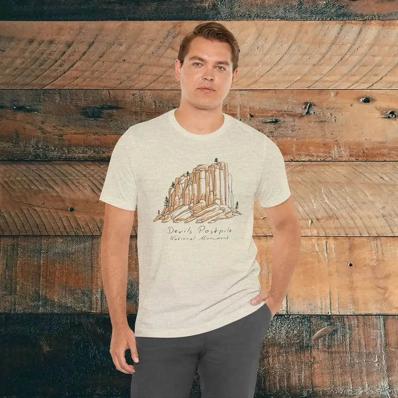 Devils Postpile National Monument Mammoth Lakes California graphic t-shirt shown in alternate apparel color