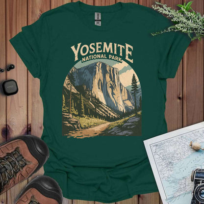 El Capitan Yosemite Valley graphic t-shirt shown in lifestyle or modeled setting