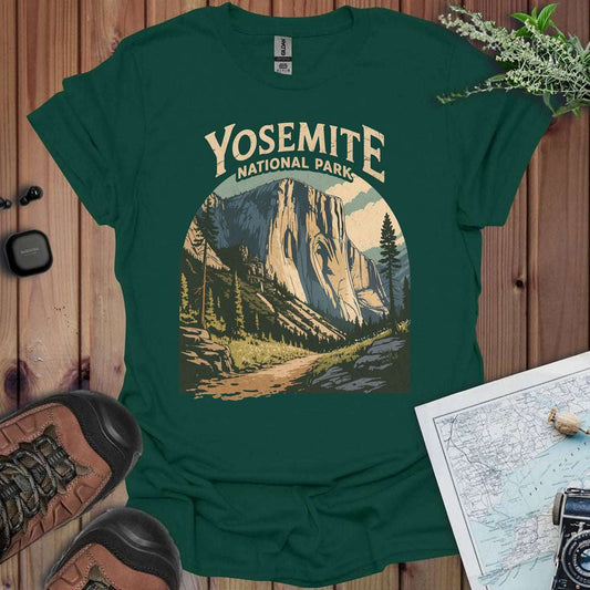 El Capitan Yosemite Valley graphic t-shirt shown in lifestyle or modeled setting