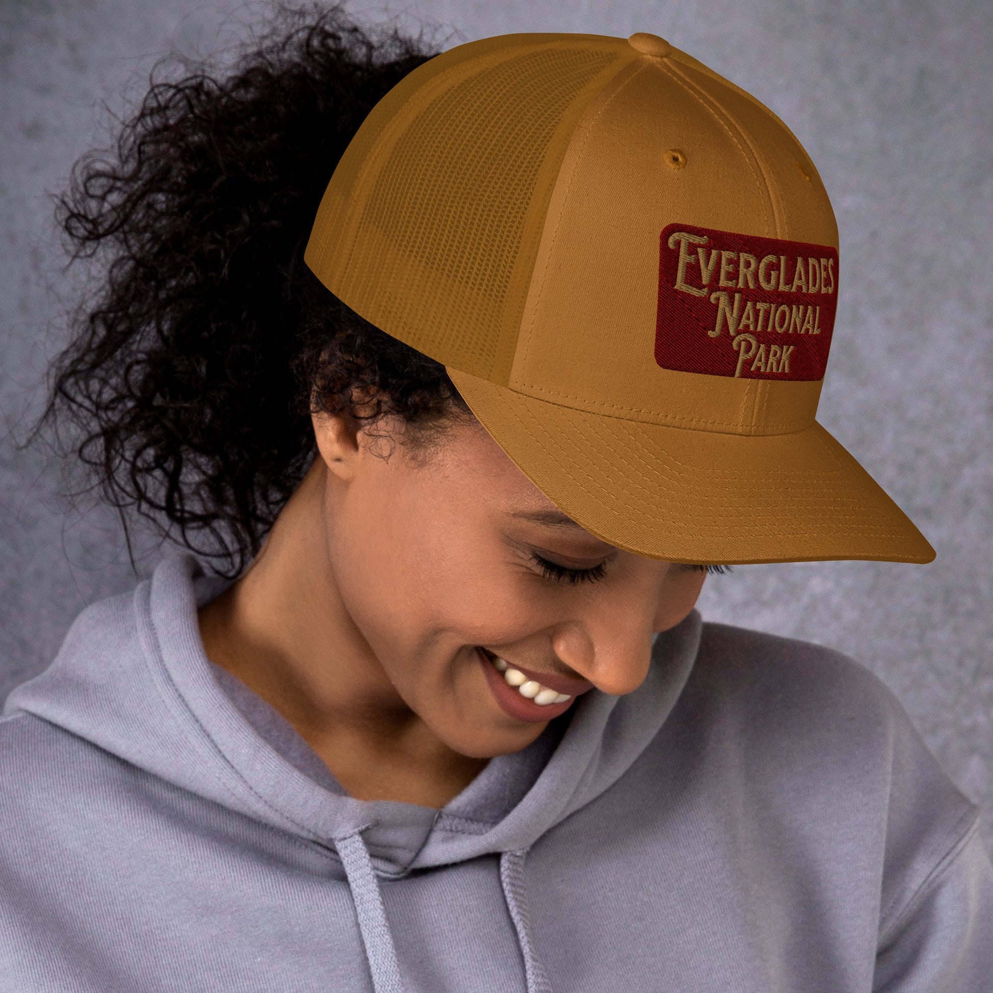 Everglades National Park embroidered trucker hat shown from alternate product angle