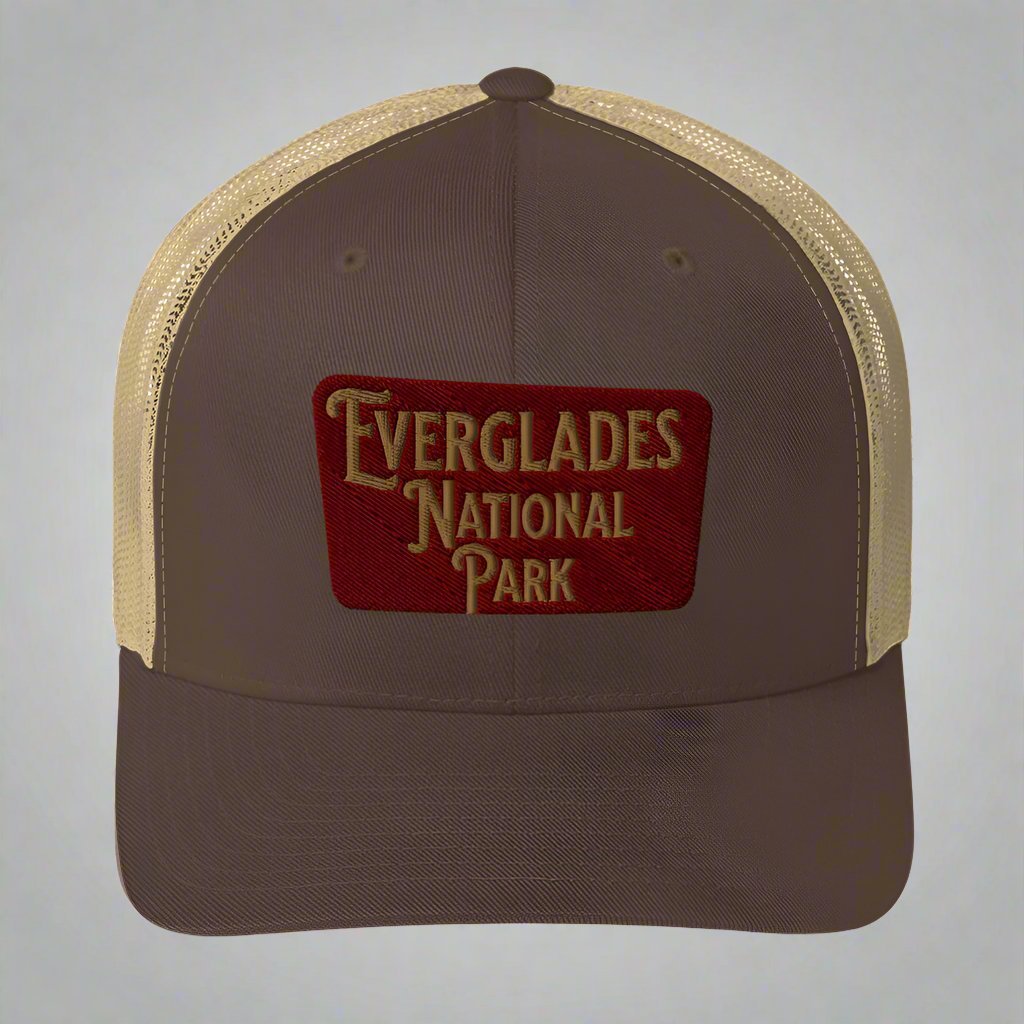 Everglades National Park embroidered trucker hat shown in lifestyle or modeled setting
