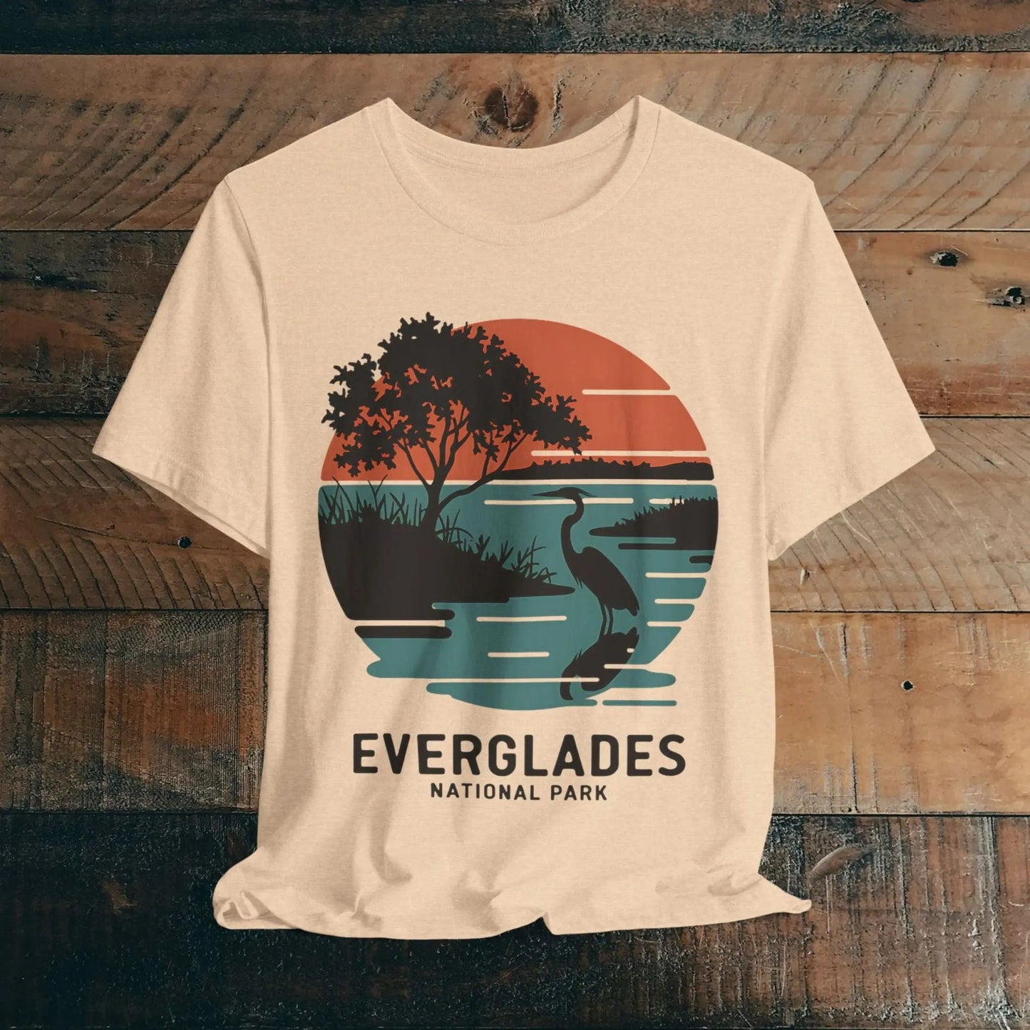 Everglades National Park retro sunset logo graphic t-shirt shown in alternate apparel color