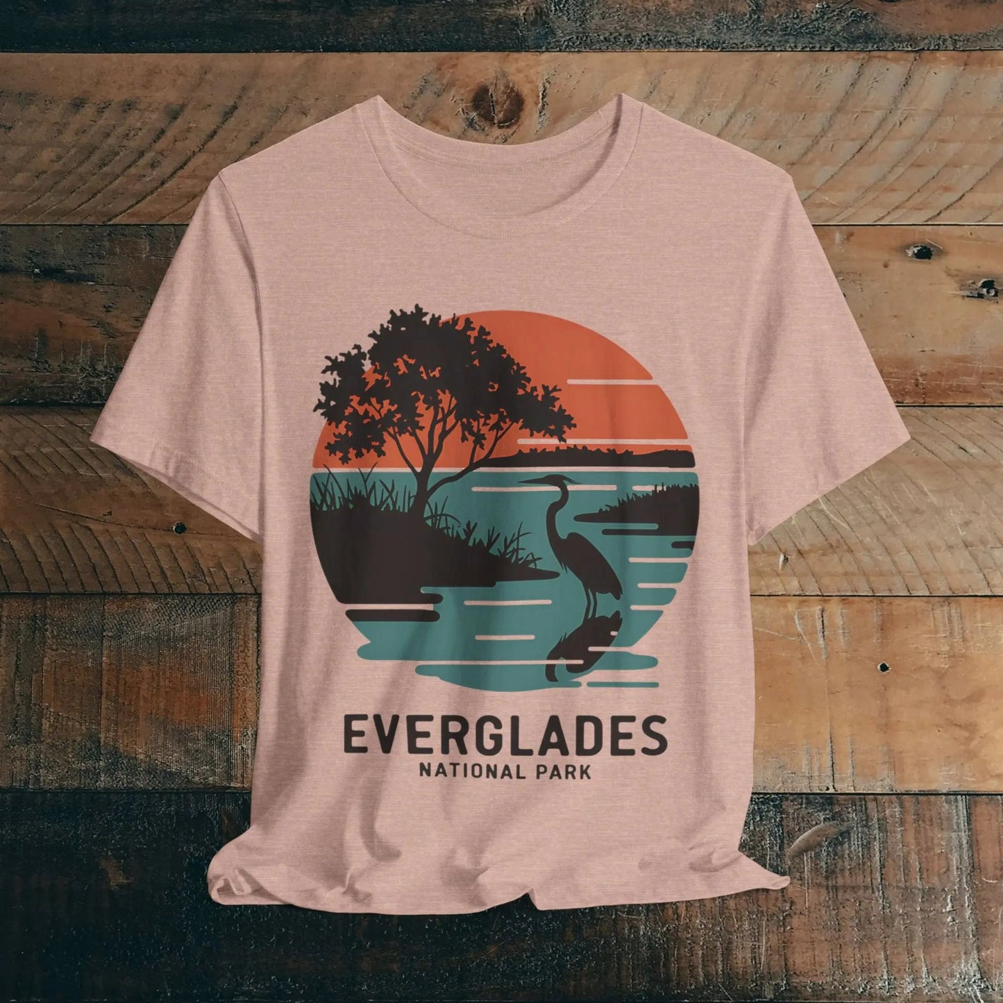 Everglades National Park retro sunset logo graphic t-shirt shown in lifestyle or modeled setting