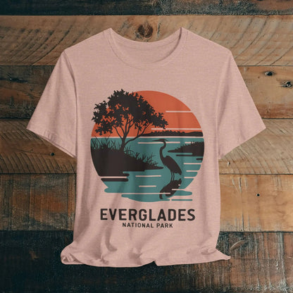 Everglades National Park retro sunset logo graphic t-shirt shown in lifestyle or modeled setting